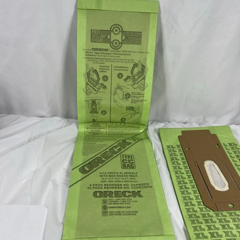 (3) Pack Oreck XL Type CC Hypo-Allergenic Vacuum Cleaner Bags ~ CCPK8DW Open Set